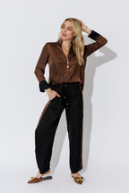 Mocha Glow Cuffed Blogger Shirt