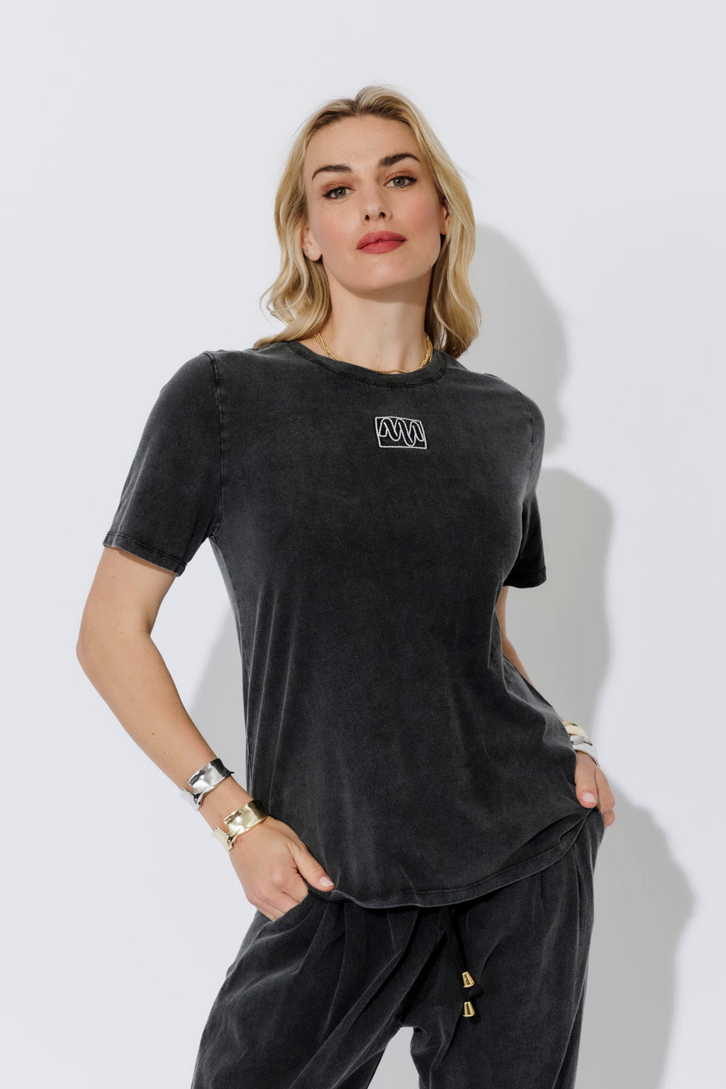 Charcoal Washed Cotton Emblem T-Shirt