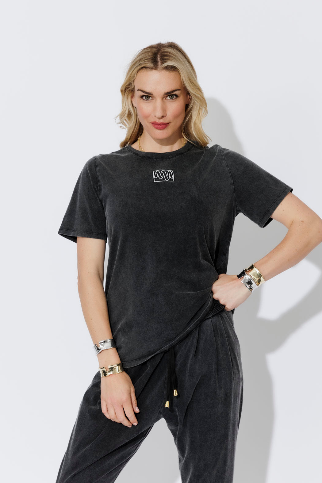Charcoal Washed Cotton Emblem T-Shirt