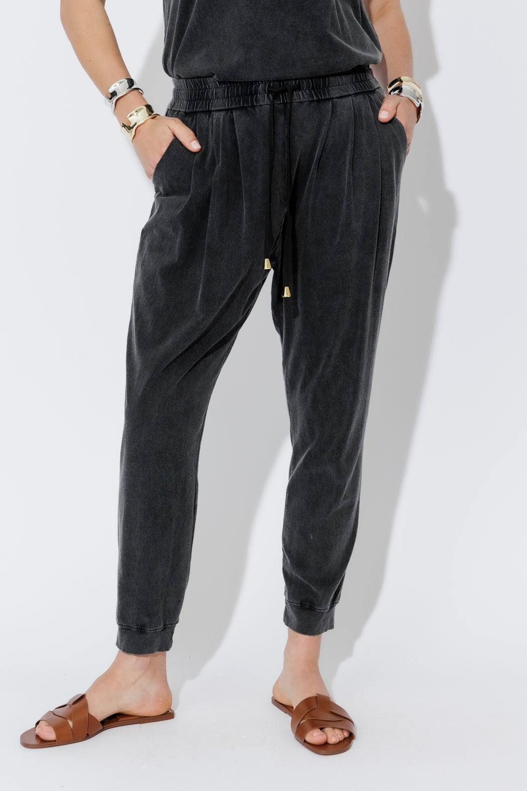 Charcoal Washed Cotton Slouch Pant