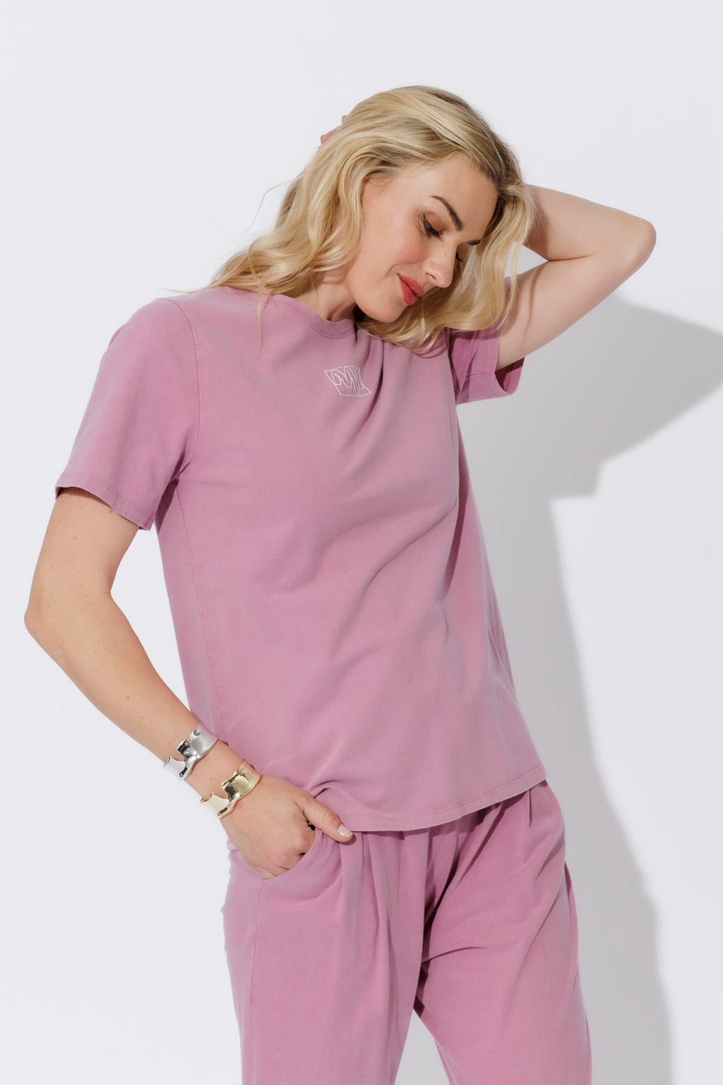 Pink Washed cotton Emblem T-Shirt