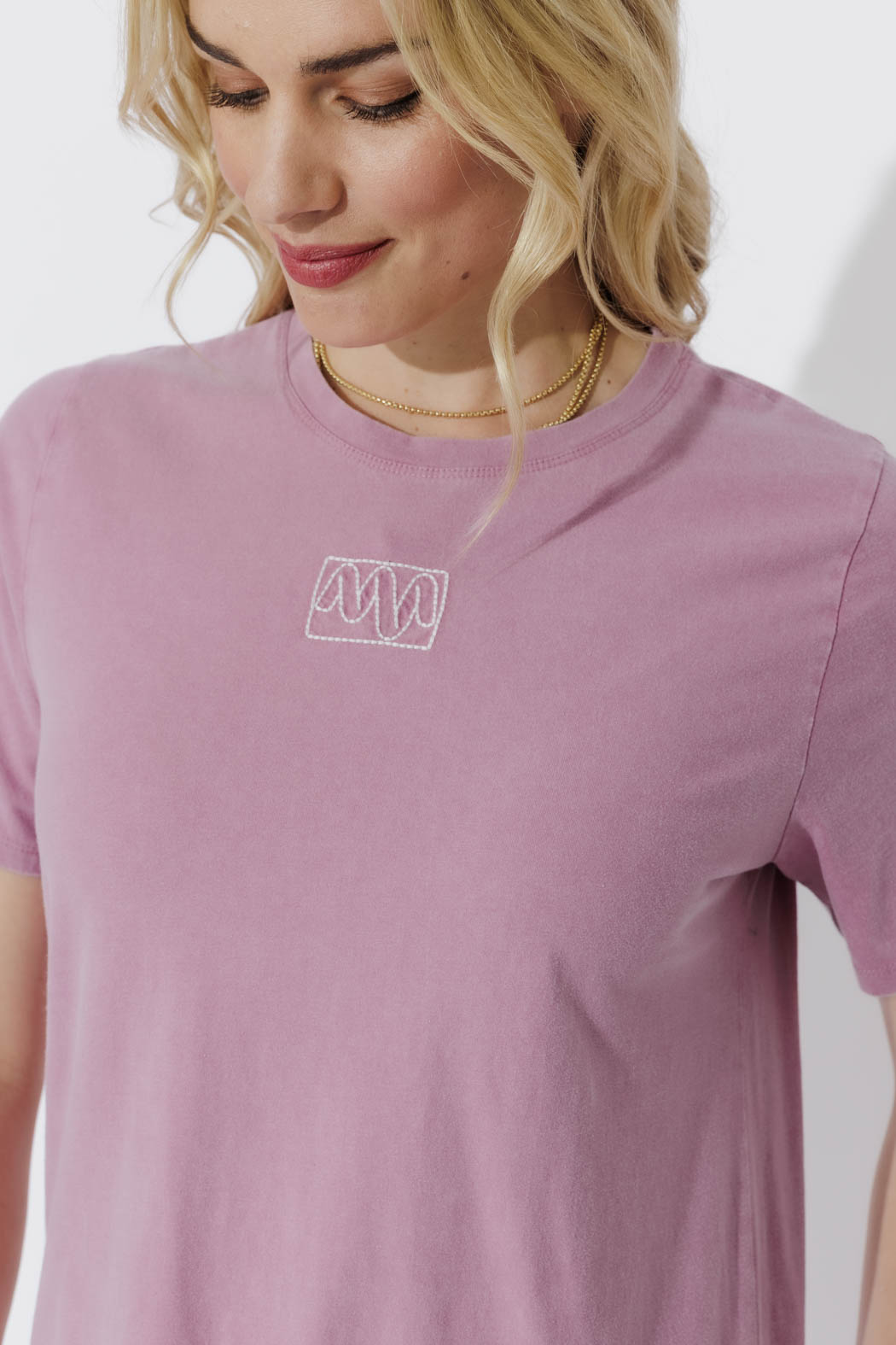 Pink Washed cotton Emblem T-Shirt