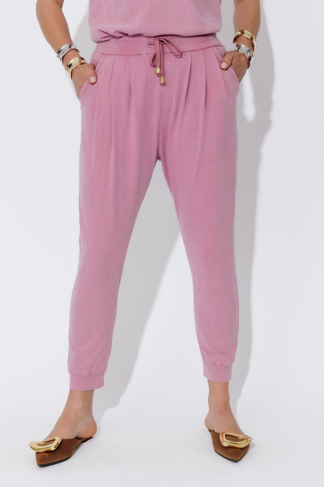 Pink Washed Cotton Slouch Pant