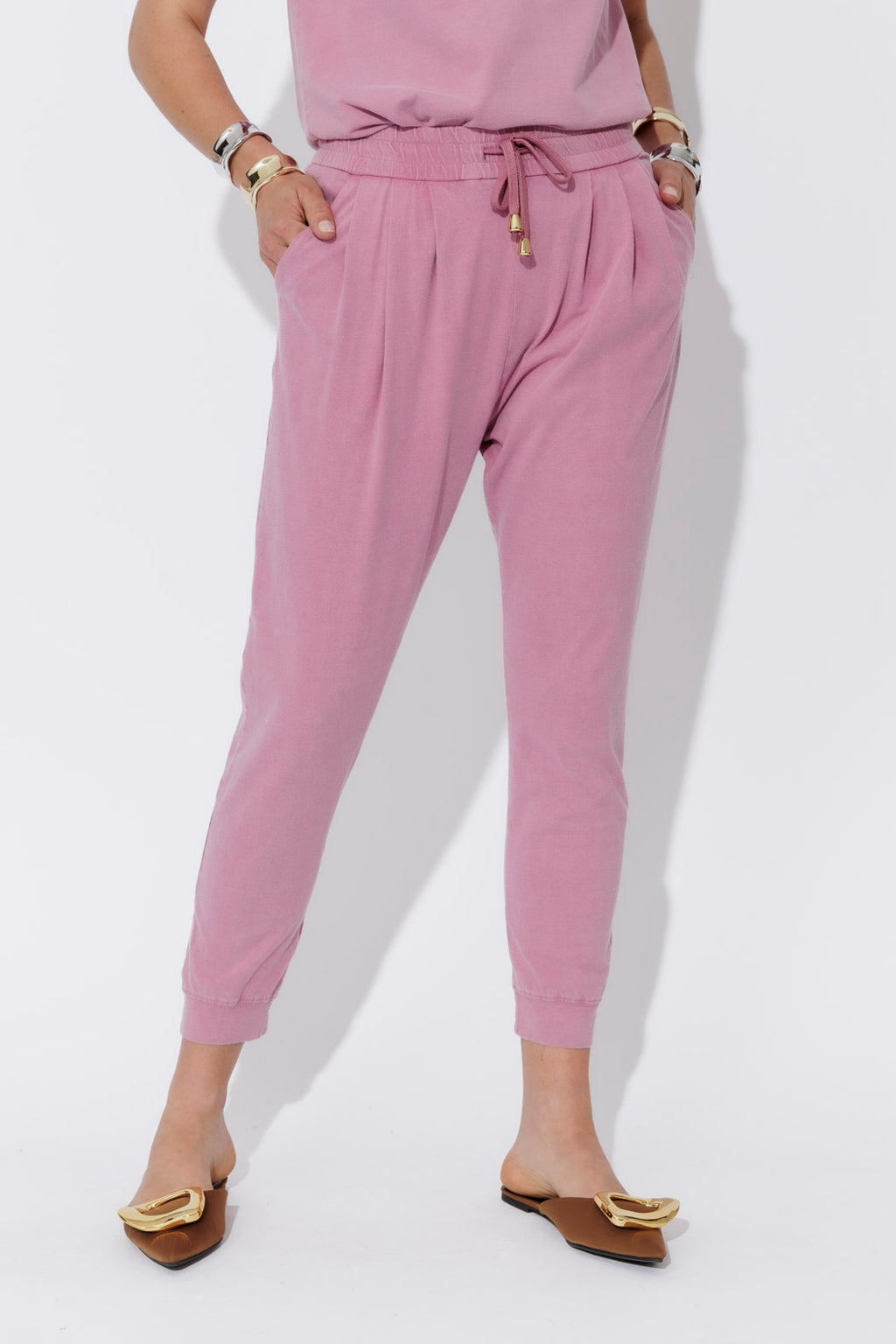 Pink Washed Cotton Slouch Pant