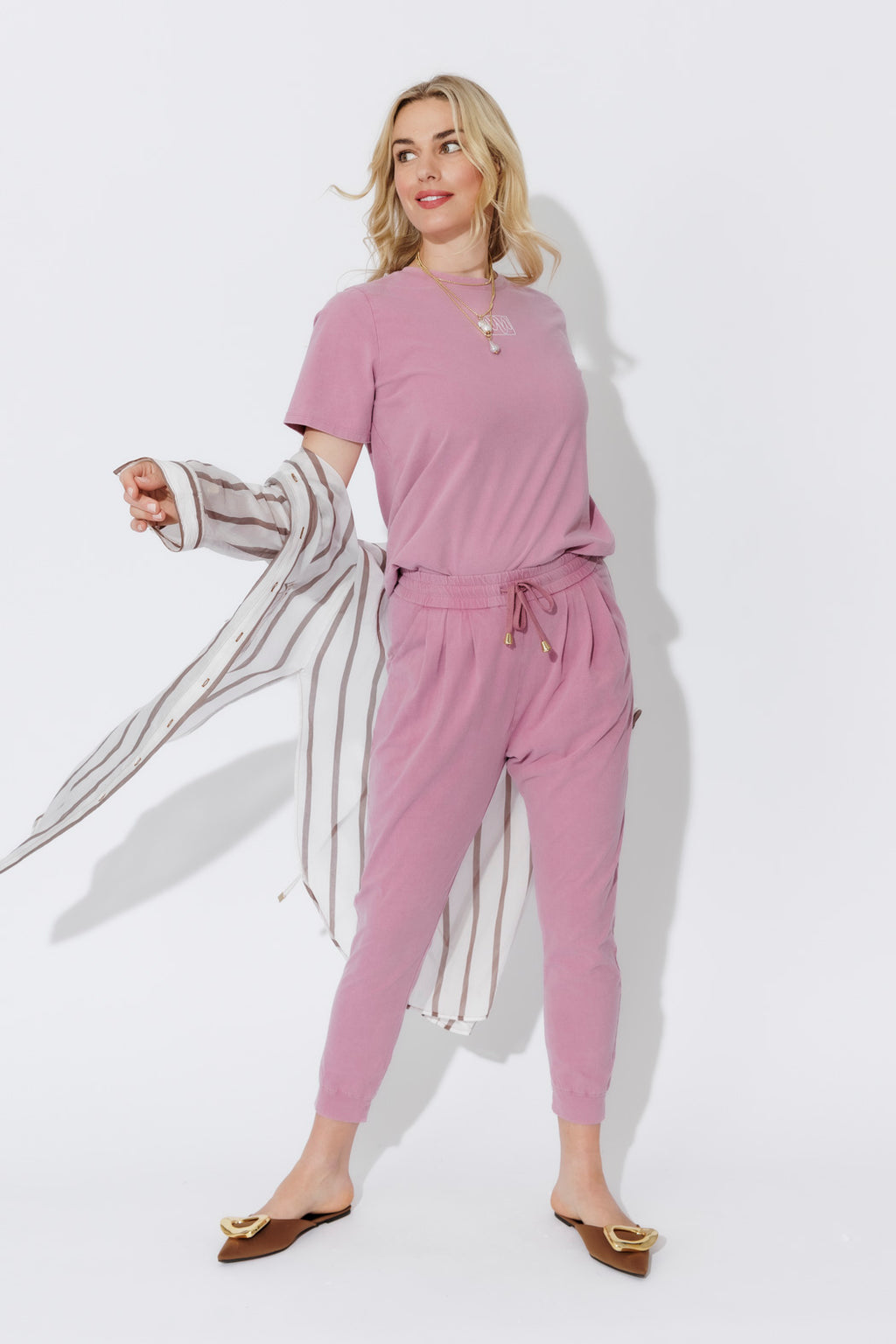 Pink Washed Cotton Slouch Pant