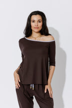 Soft Chocolate Tencel Contrast Off Should Top