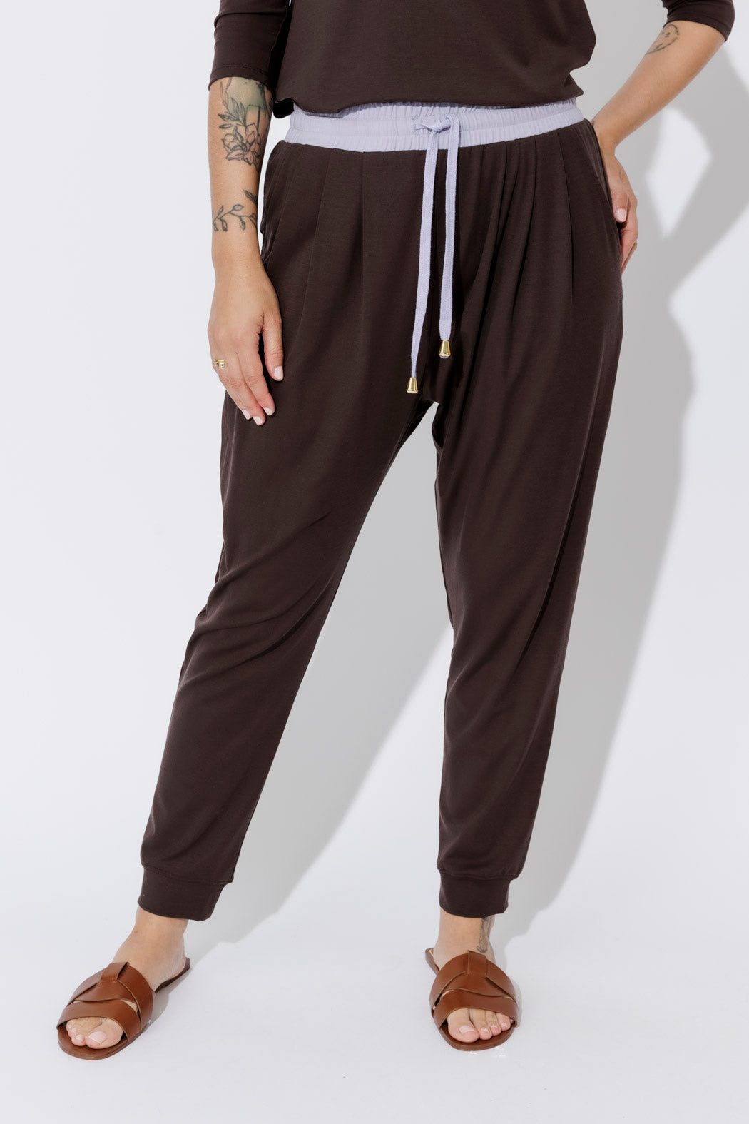 Soft Chocolate Tencel Contrast Slouch Pant