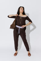 Soft Chocolate Tencel Contrast Slouch Pant