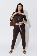 Soft Chocolate Tencel Contrast Slouch Pant