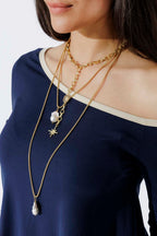 Navy Tencel Contrast Off Shoulder Top