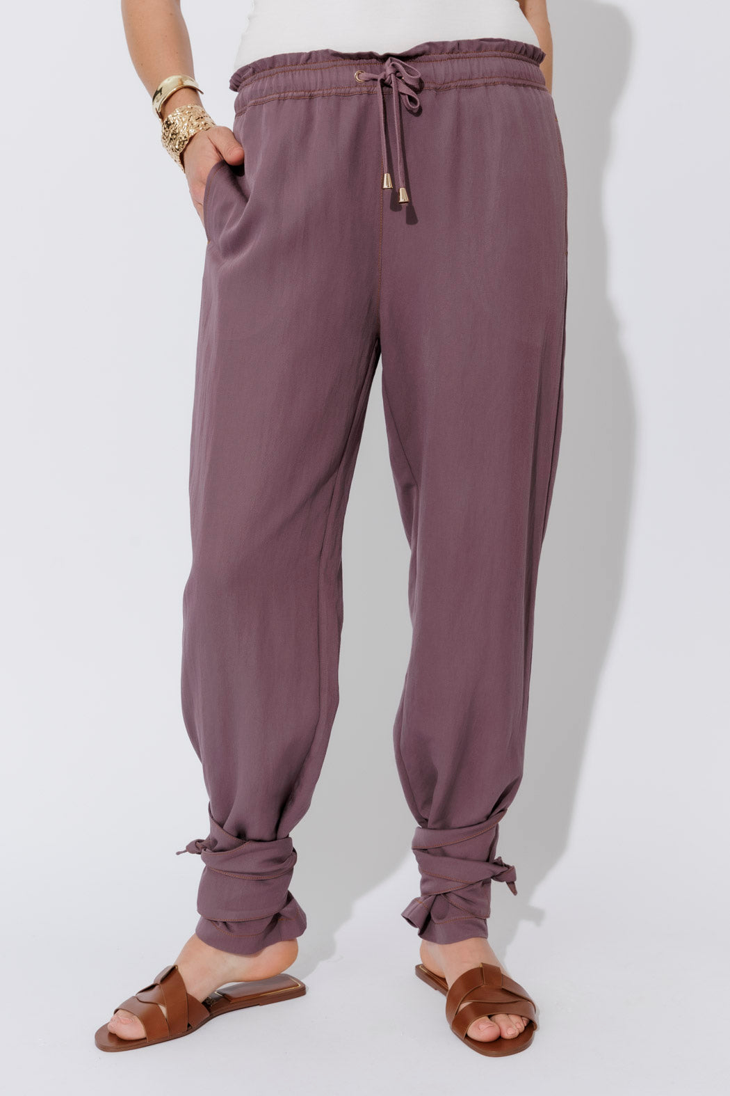 Plum Tie Hem Pant