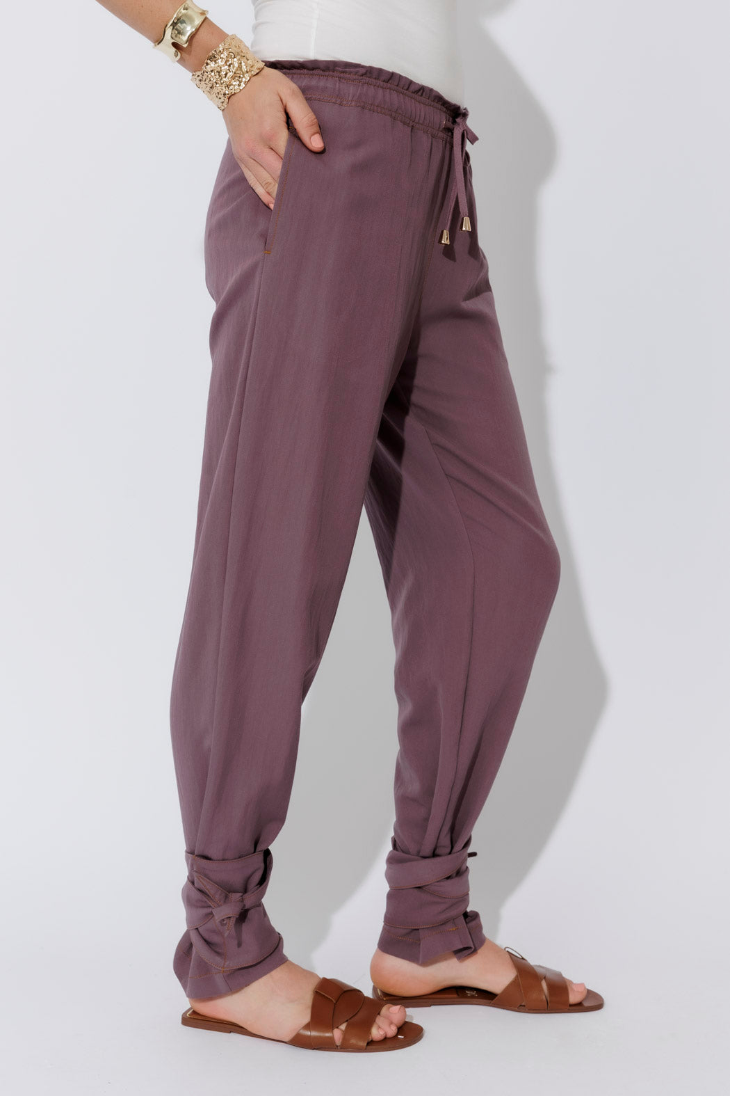 Plum Tie Hem Pant