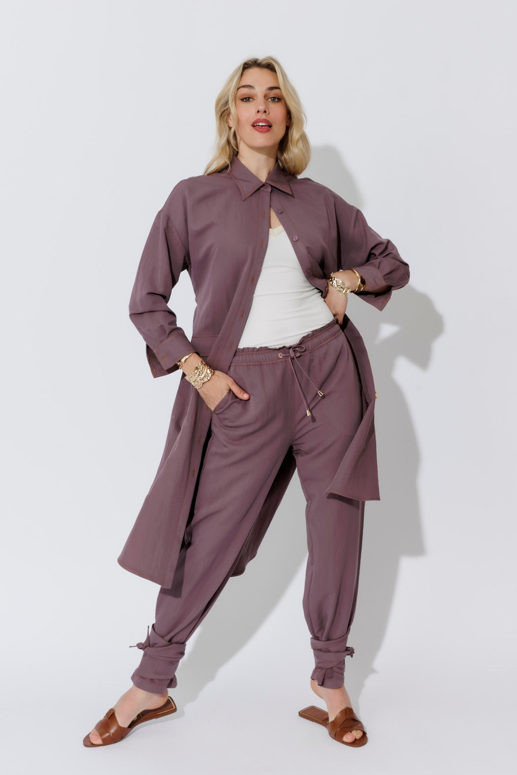 Plum Tie Hem Pant