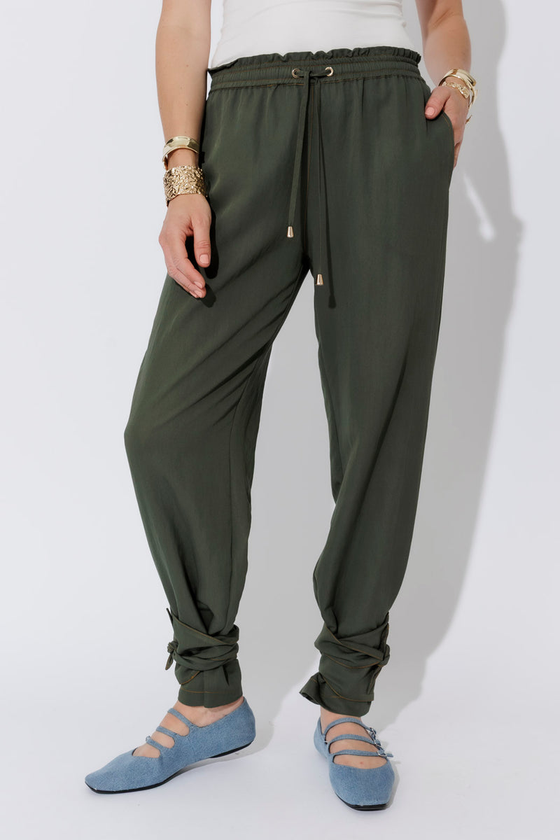 Khaki Tie Hem Pant