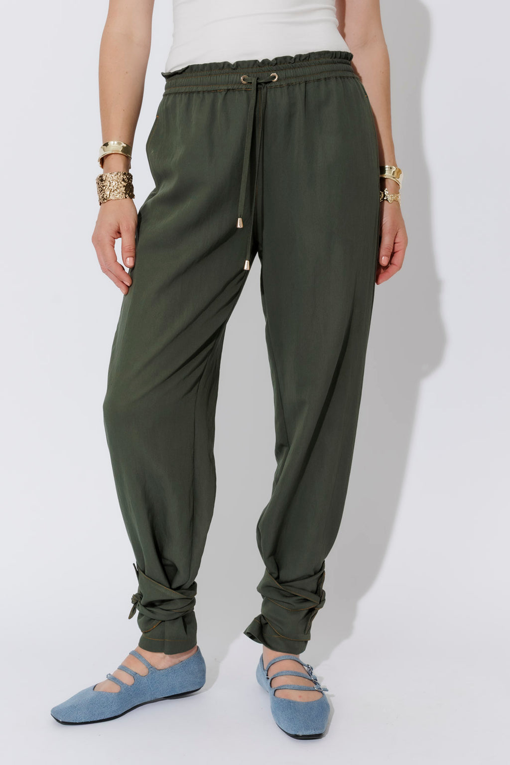 Khaki Tie Hem Pant