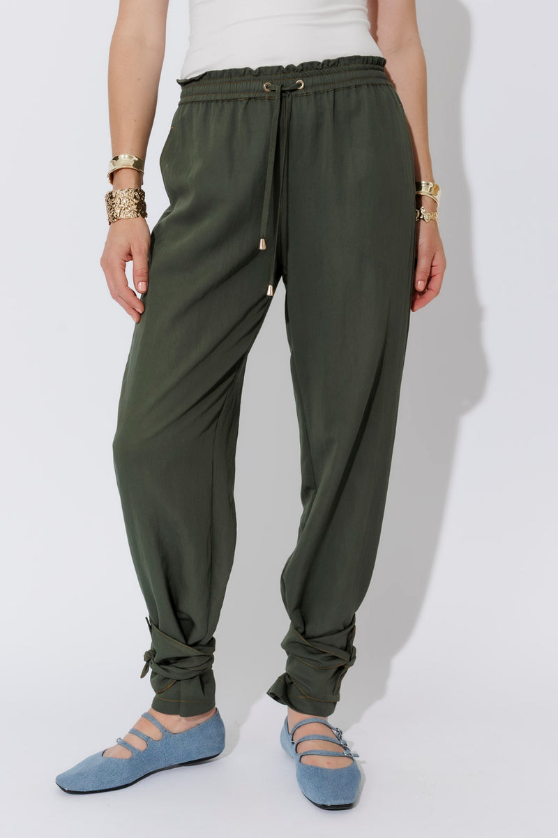 Khaki Tie Hem Pant