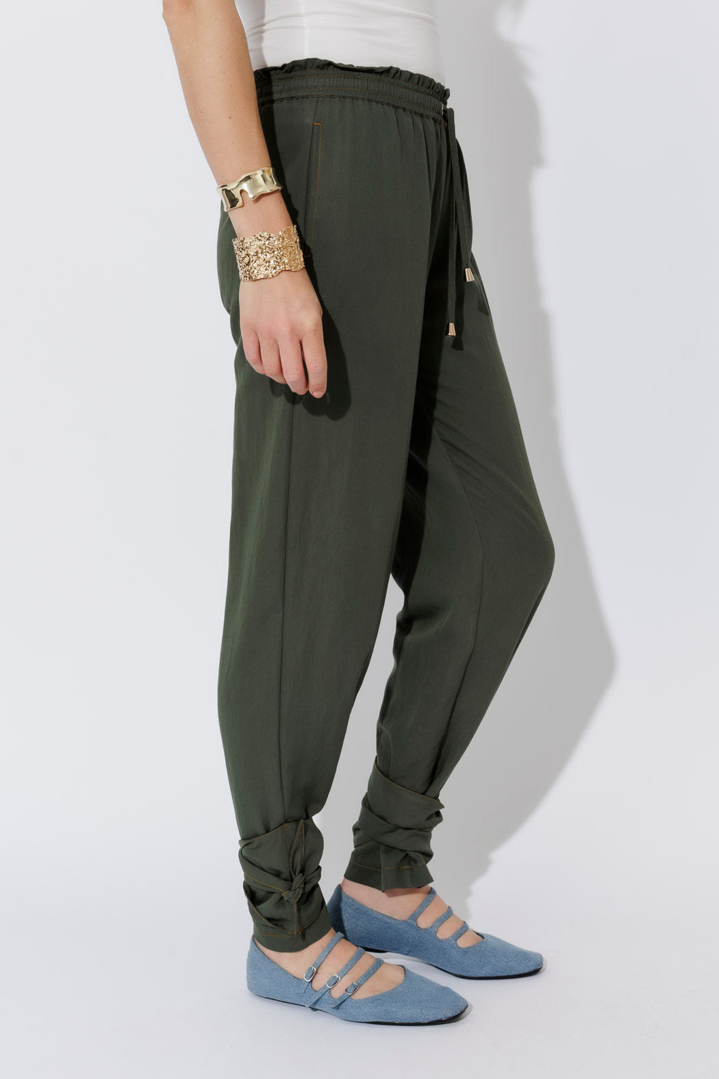 Khaki Tie Hem Pant