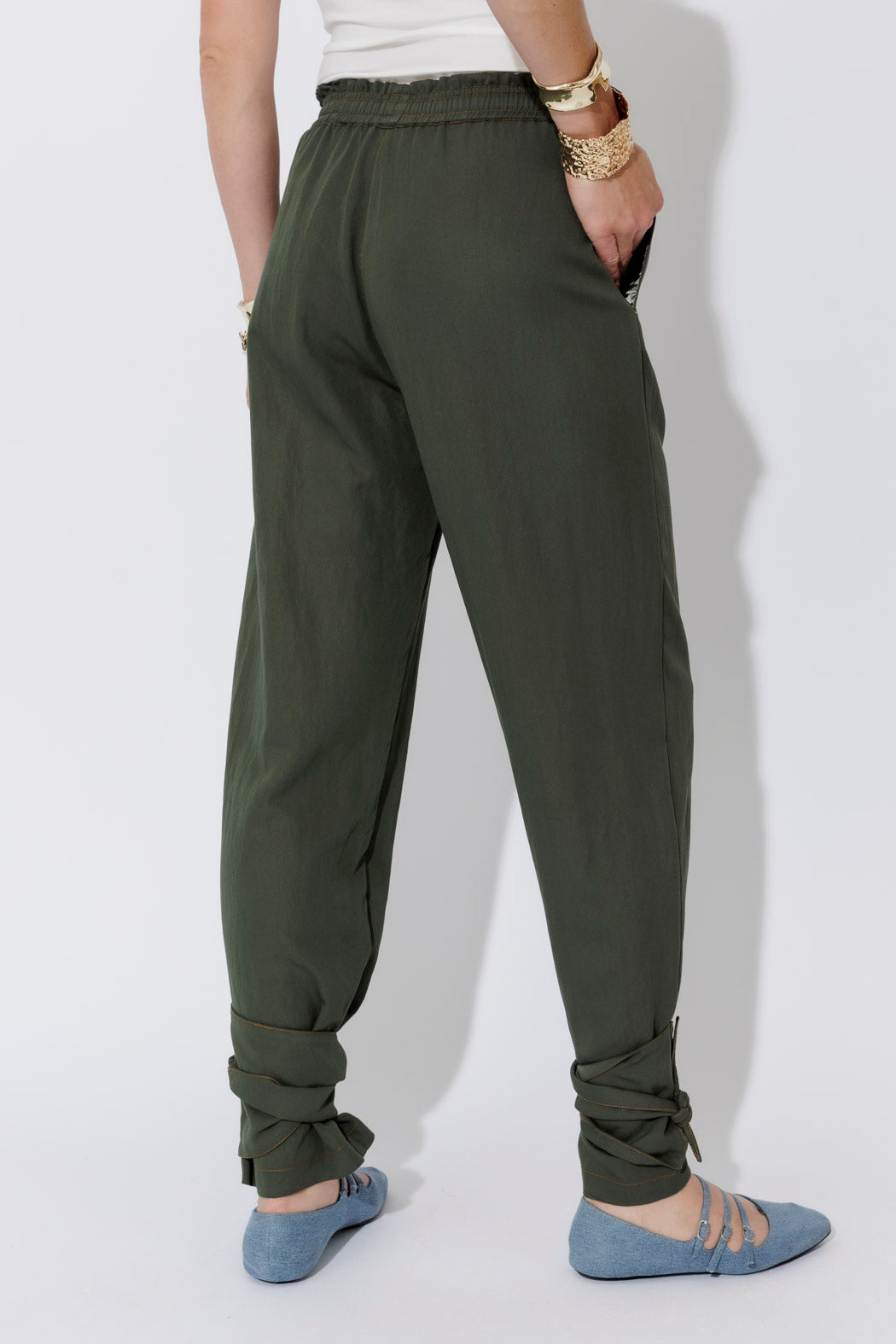 Khaki Tie Hem Pant
