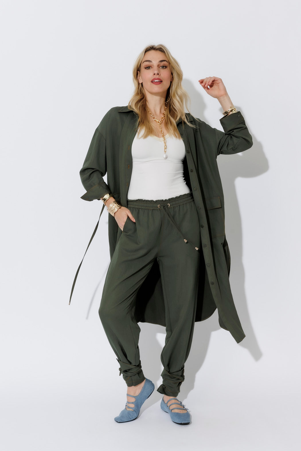 Khaki Tie Hem Pant