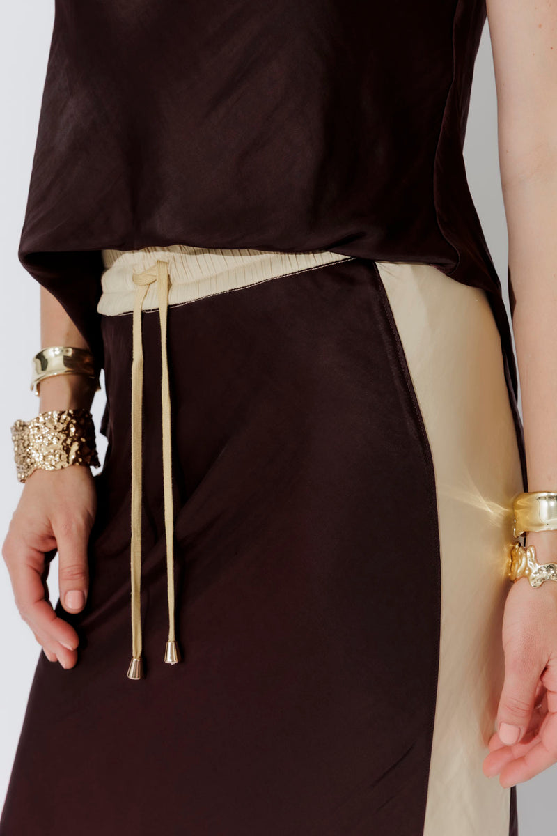 Chocolate Glow Bias Panel Skirt