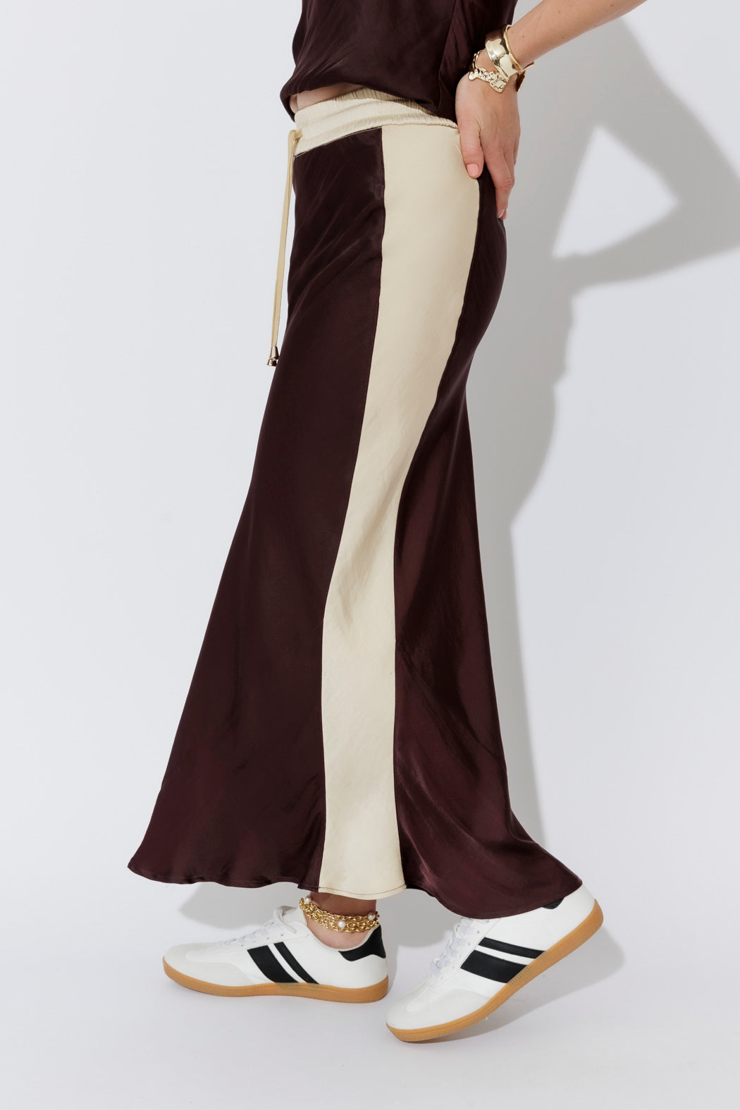 Chocolate Glow Bias Panel Skirt