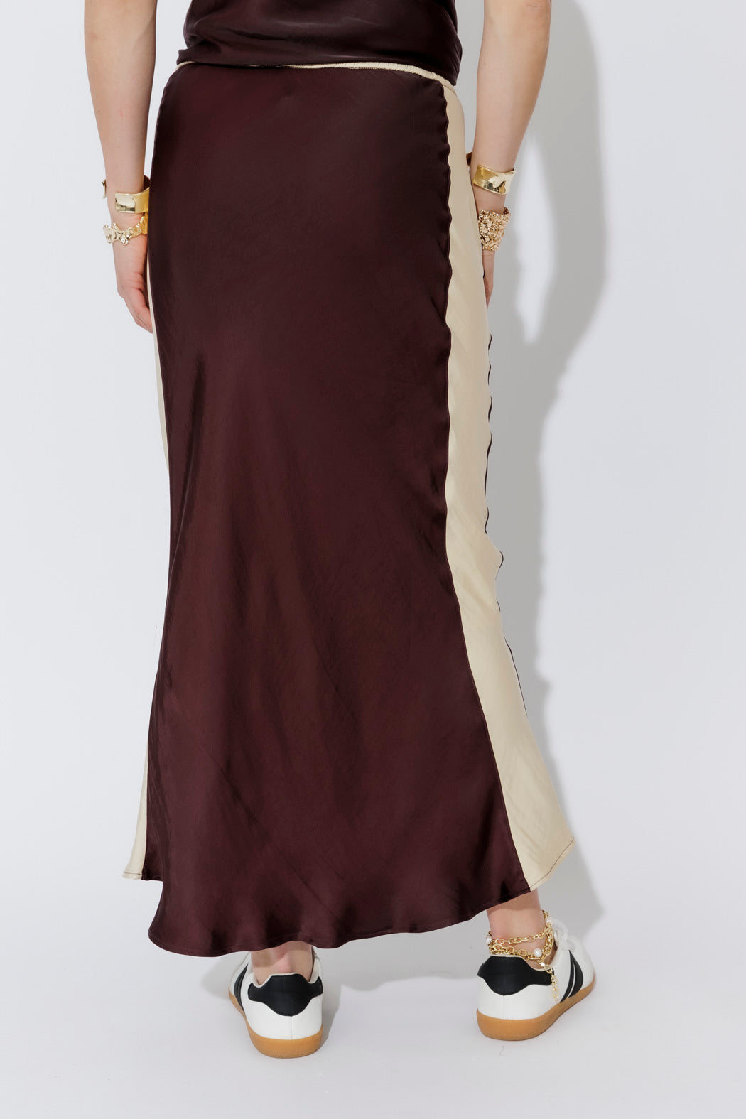 Chocolate Glow Bias Panel Skirt