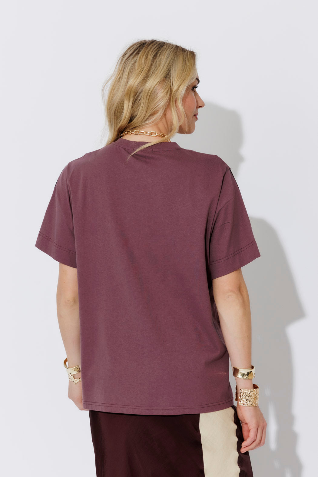 Plum Oversized Stripe Sleeve T-Shirt