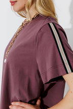 Plum Oversized Stripe Sleeve T-Shirt