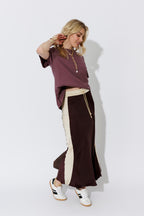 Plum Oversized Stripe Sleeve T-Shirt