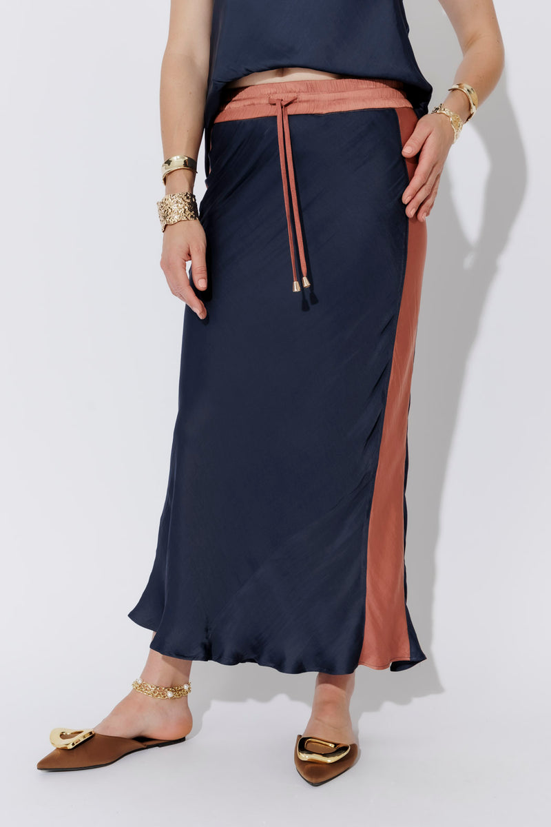Navy Glow Bias Panel Skirt