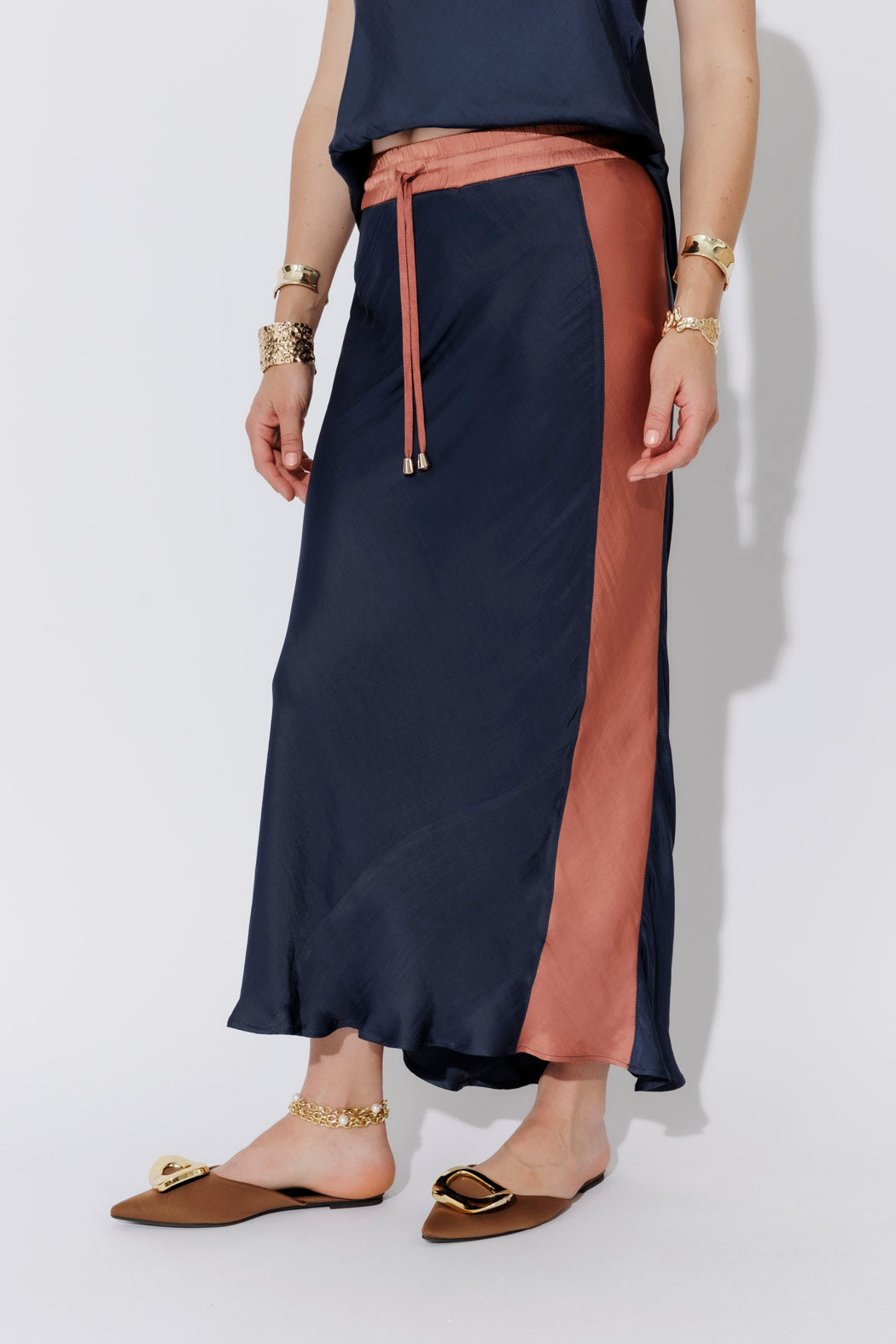 Navy Glow Bias Panel Skirt
