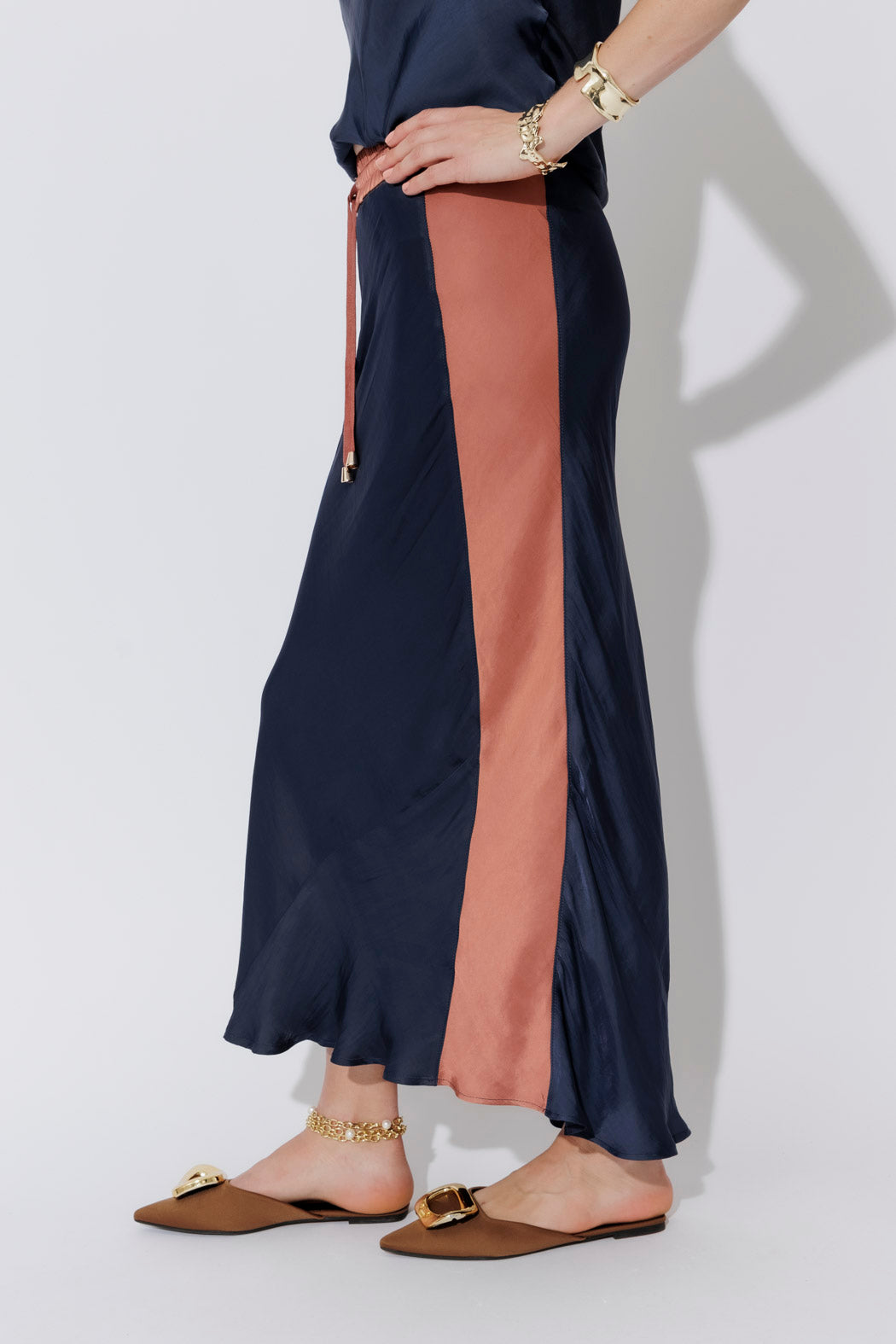 Navy Glow Bias Panel Skirt