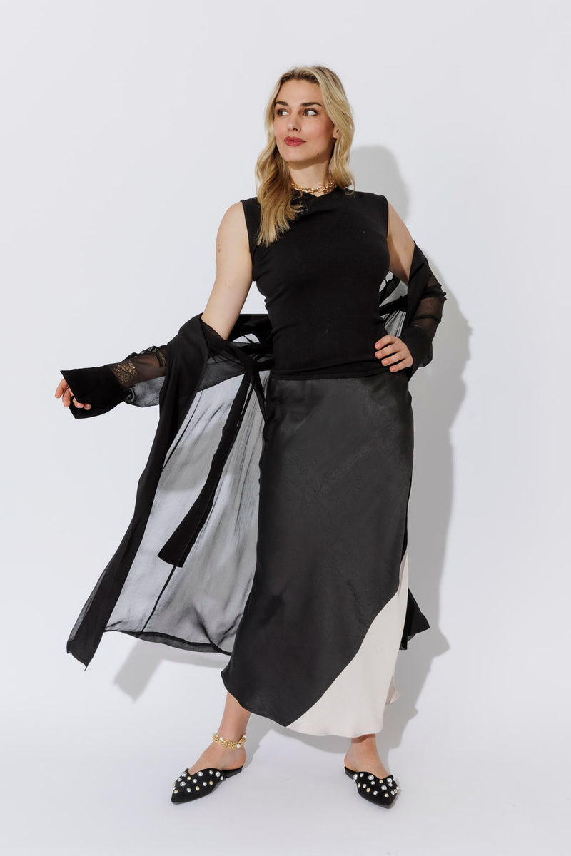 Black Sleeveless Drape Knit Top