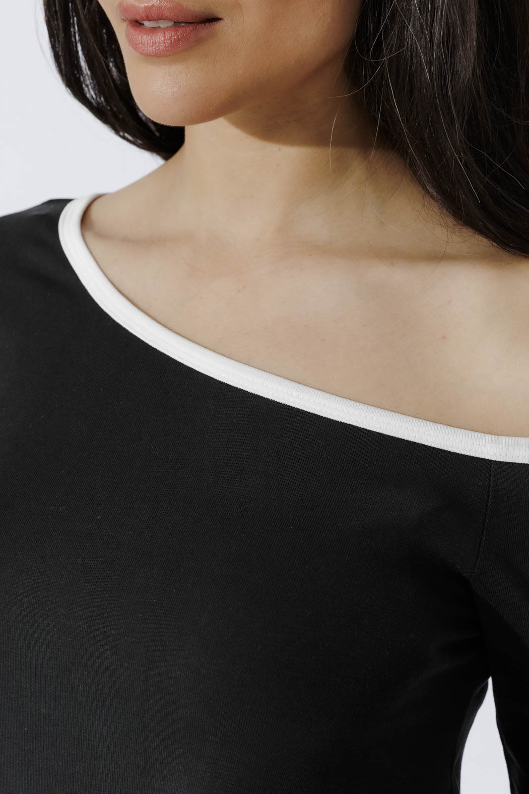 Black Contrast Tencel Off Shoulder Top