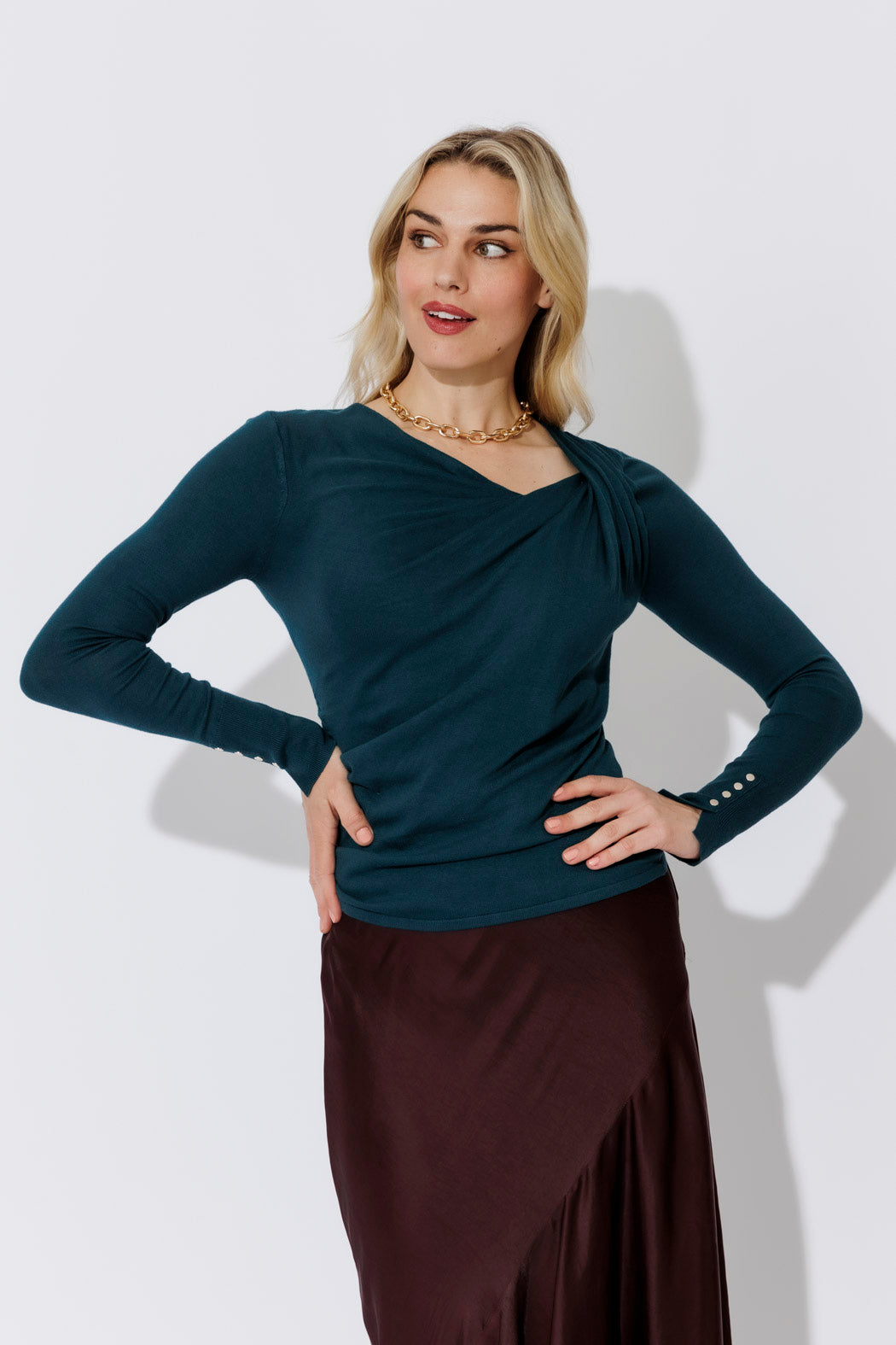 Teal Fine Knit Twist Top