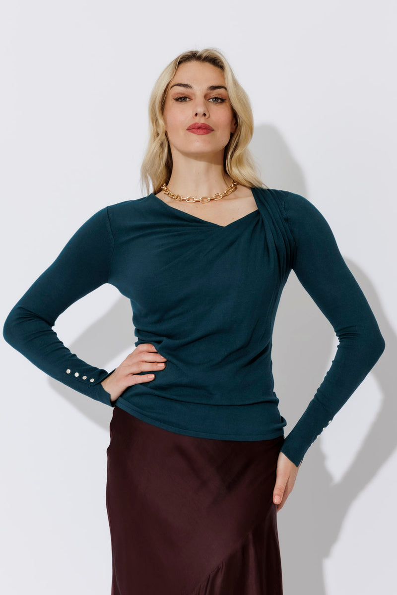 Teal Fine Knit Twist Top
