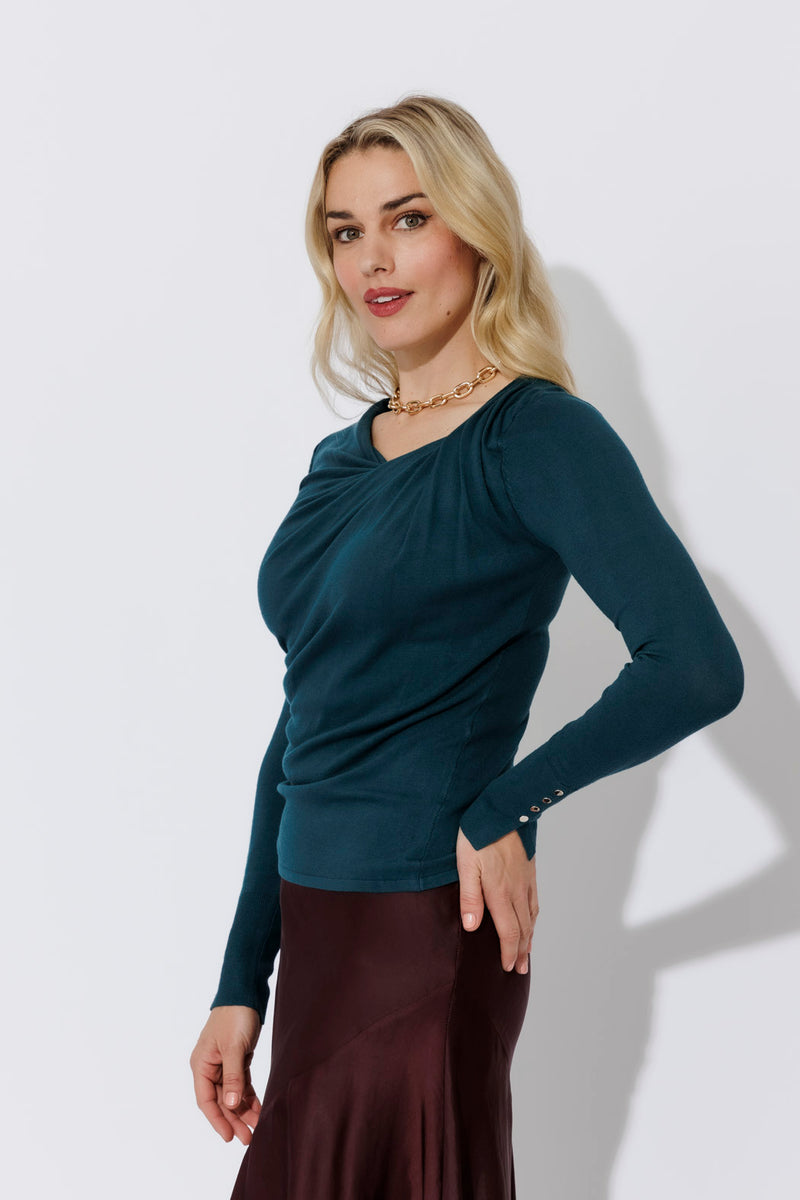 Teal Fine Knit Twist Top