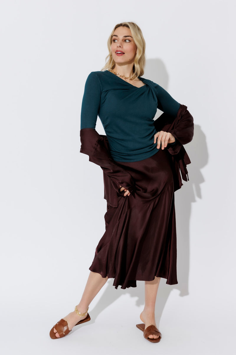 Teal Fine Knit Twist Top