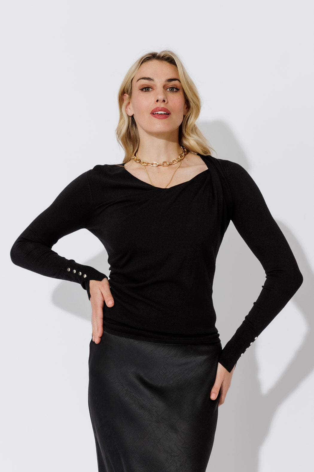 Black Fine Knit Twist Top