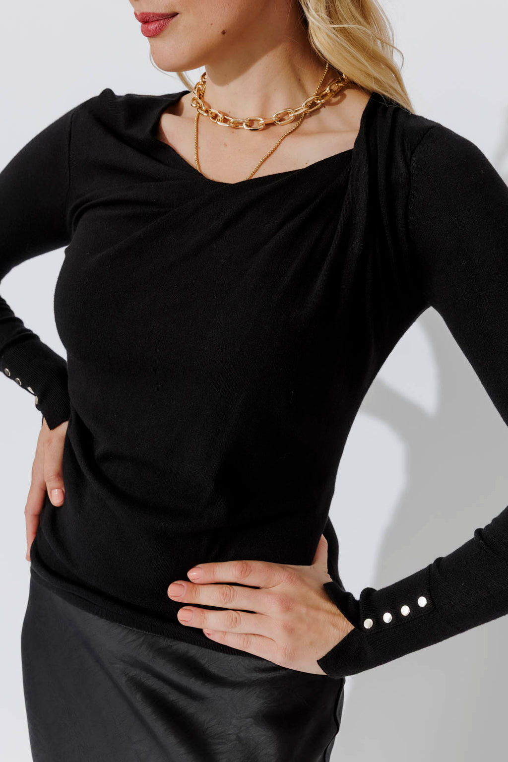 Black Fine Knit Twist Top