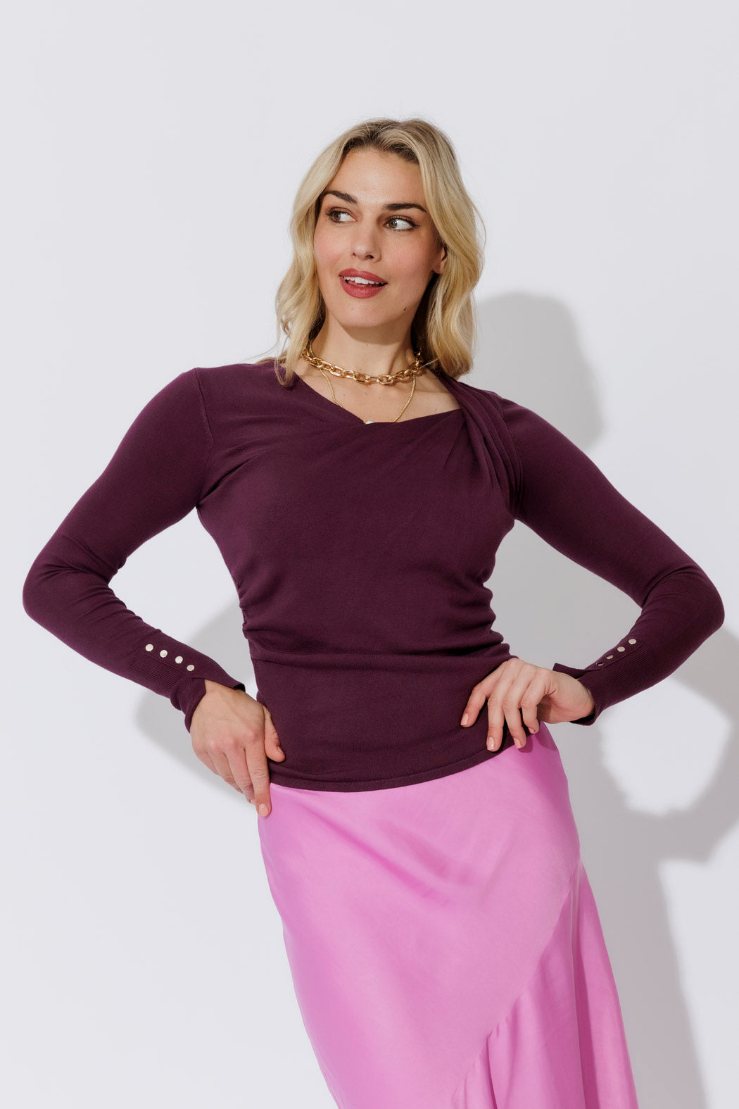 Plum Fine Knit Twist Top