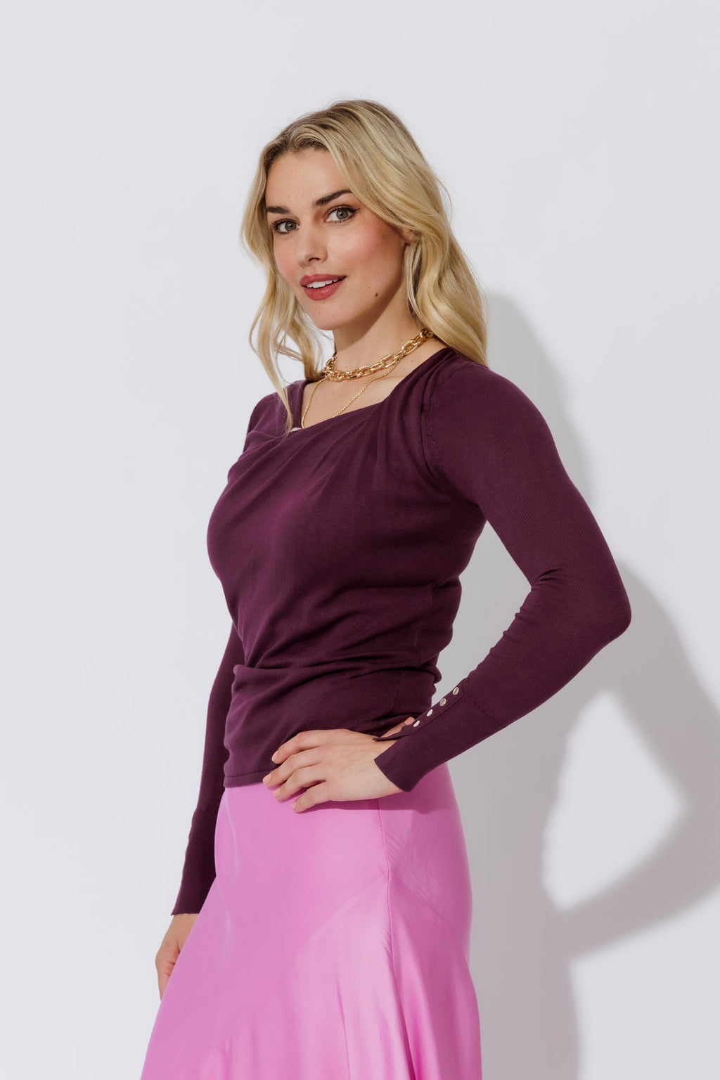 Plum Fine Knit Twist Top