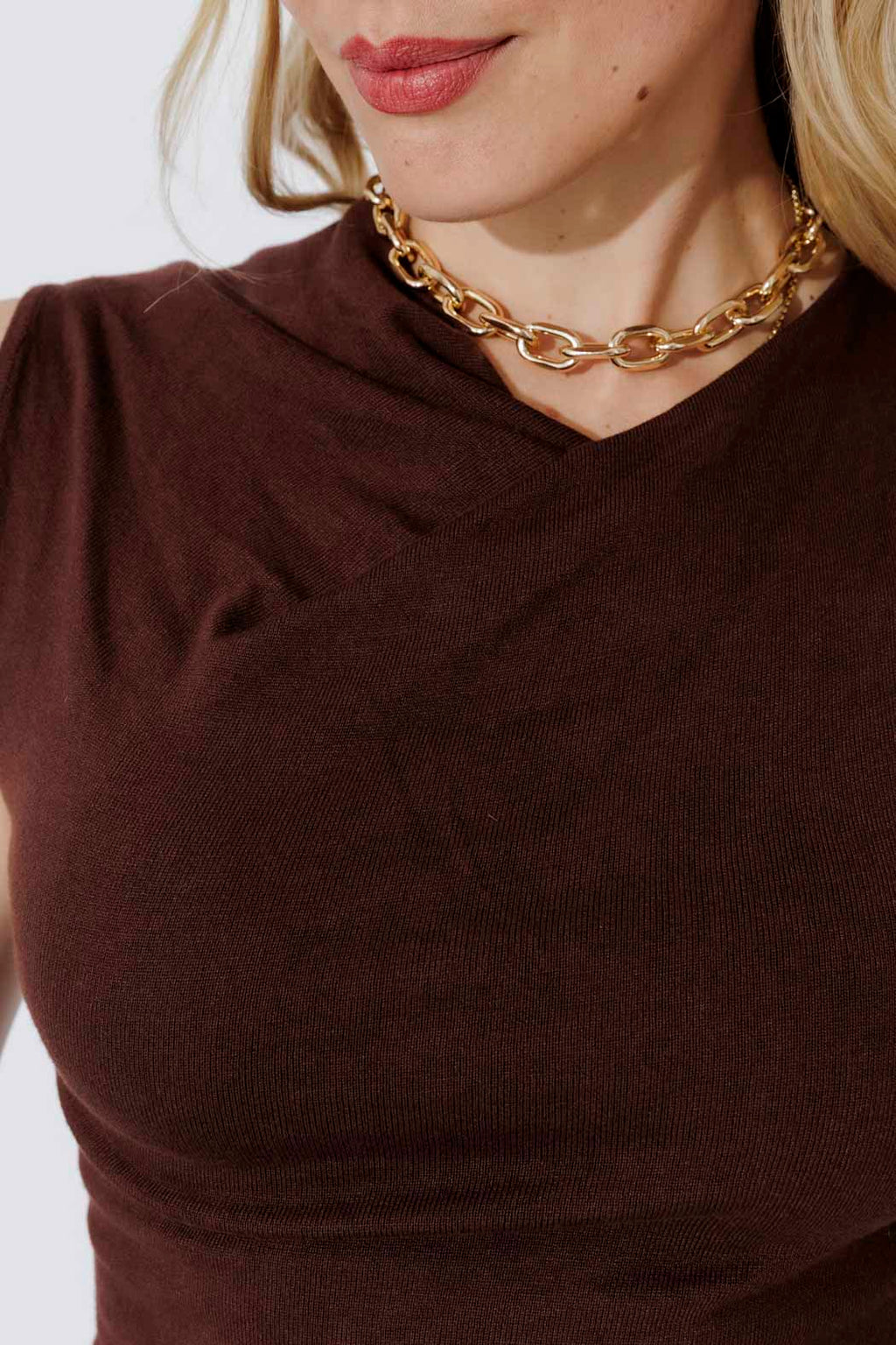 Chocolate Sleeveless Drape Knit Top