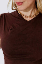 Chocolate Sleeveless Drape Knit Top
