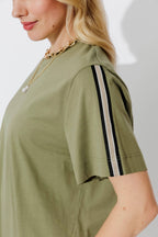 Khaki Oversized Stripe Sleeve T-Shirt