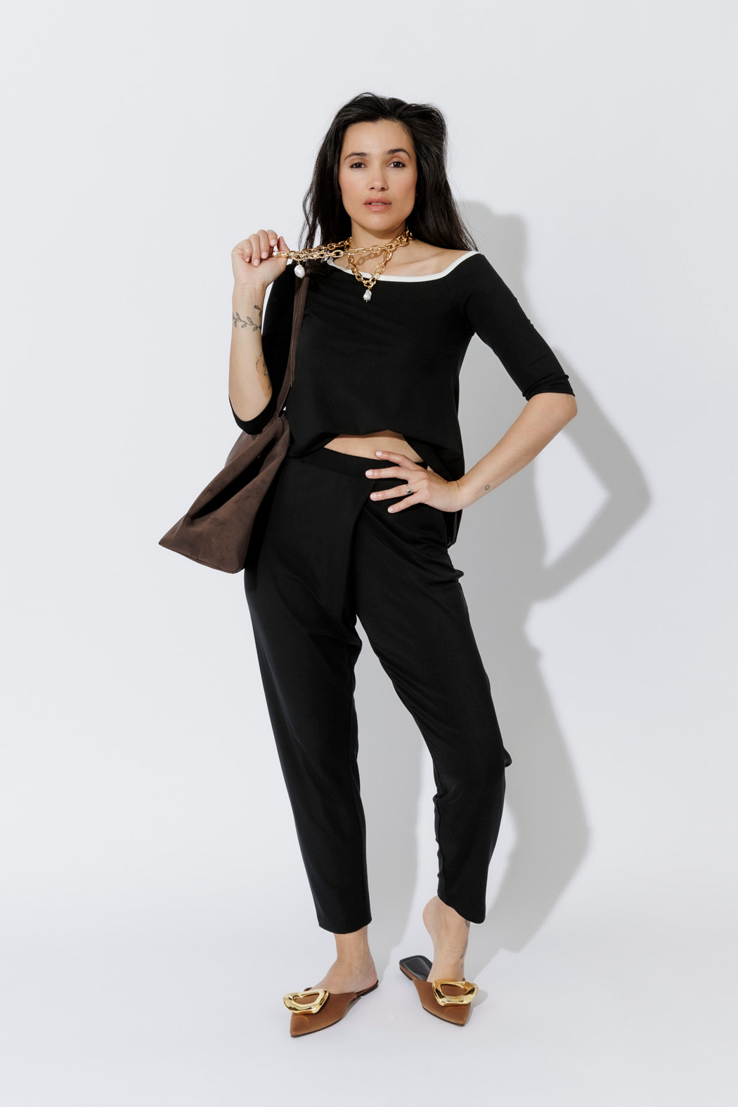 Black Tencel Fold Front Pant