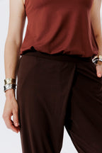 Chocolate Tencel Fold Front Pant