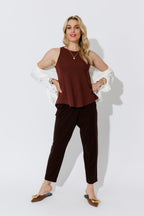 Chocolate Tencel Fold Front Pant