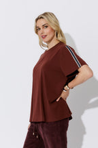 Plum Oversized Stripe Sleeve T-Shirt