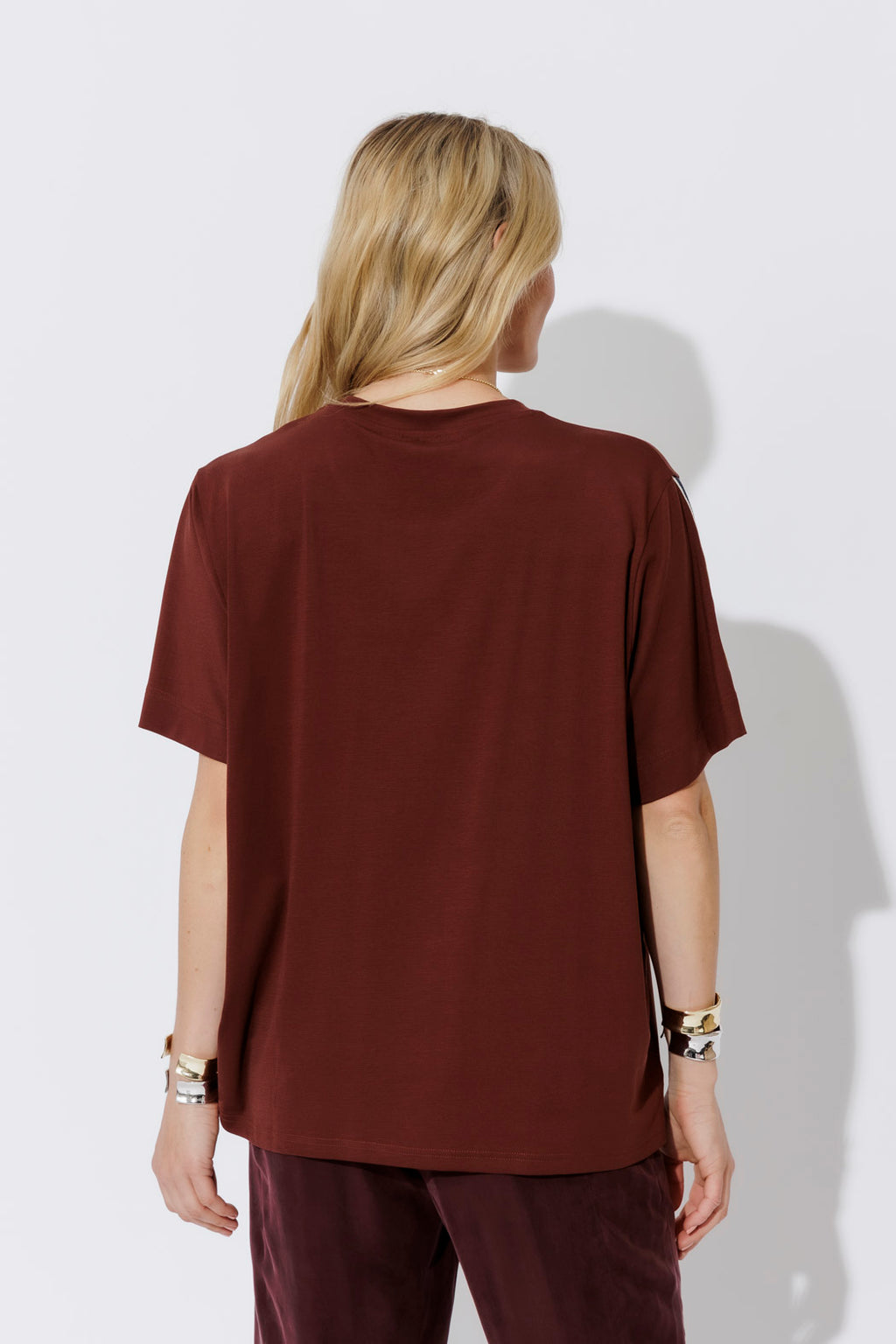 Plum Oversized Stripe Sleeve T-Shirt
